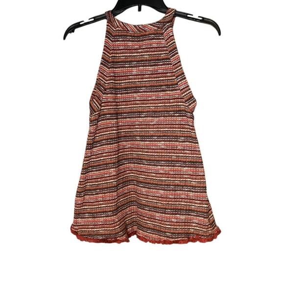 W5 Red/Black Striped Boho Tank Top With Fringe Hem - Picture 2 of 4